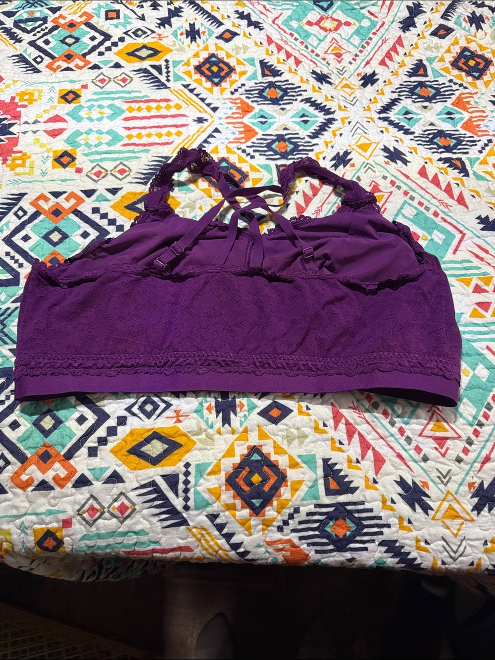 Cacique Deep Purple Lace Bralette with Cross-Back Straps - Picture 2 of 3